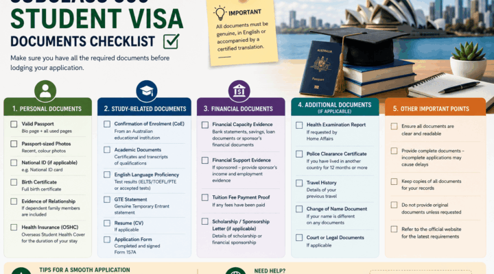 subclass 500 student visa documents checklist