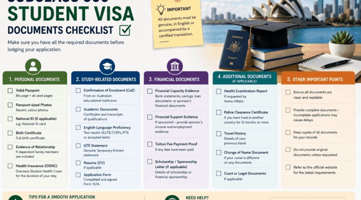 subclass 500 student visa documents checklist