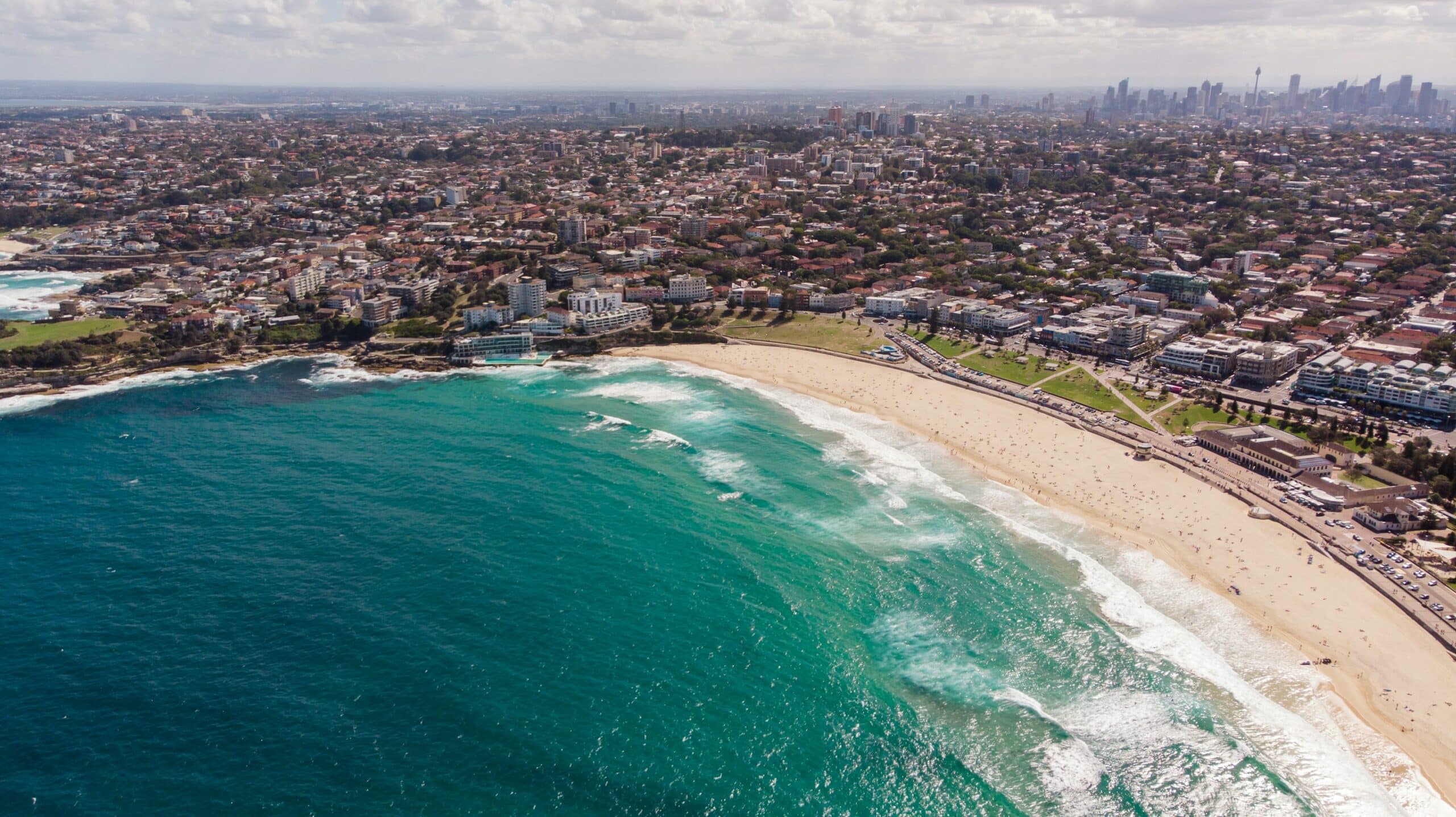 Aerial view of ocean waves and coastline